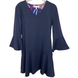 Jude Connally V-Neck Bell Sleeve Ponte Lyla Dress Navy XS